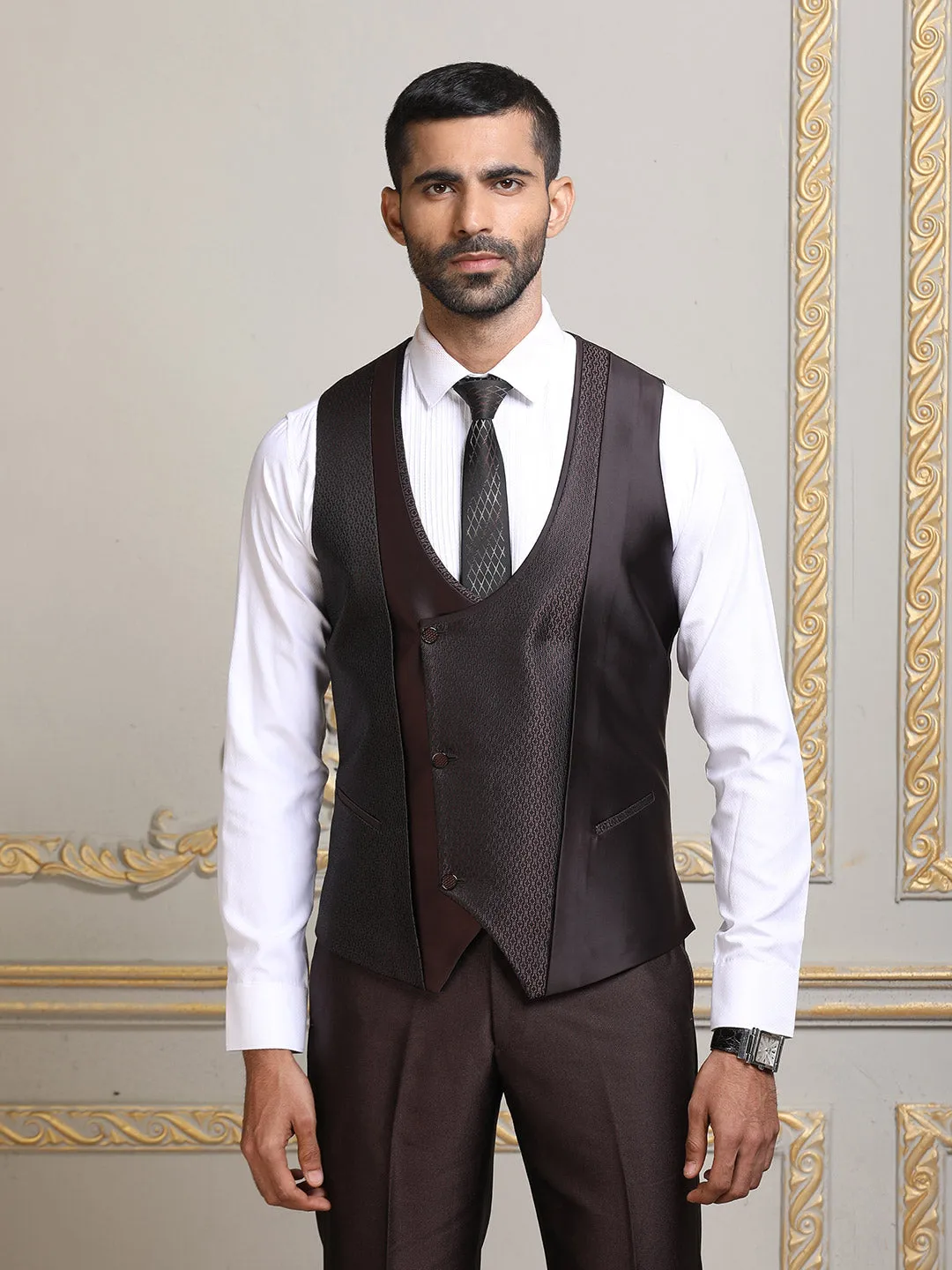 Brown Flamboyant Mens Imported Solid Designer Suit