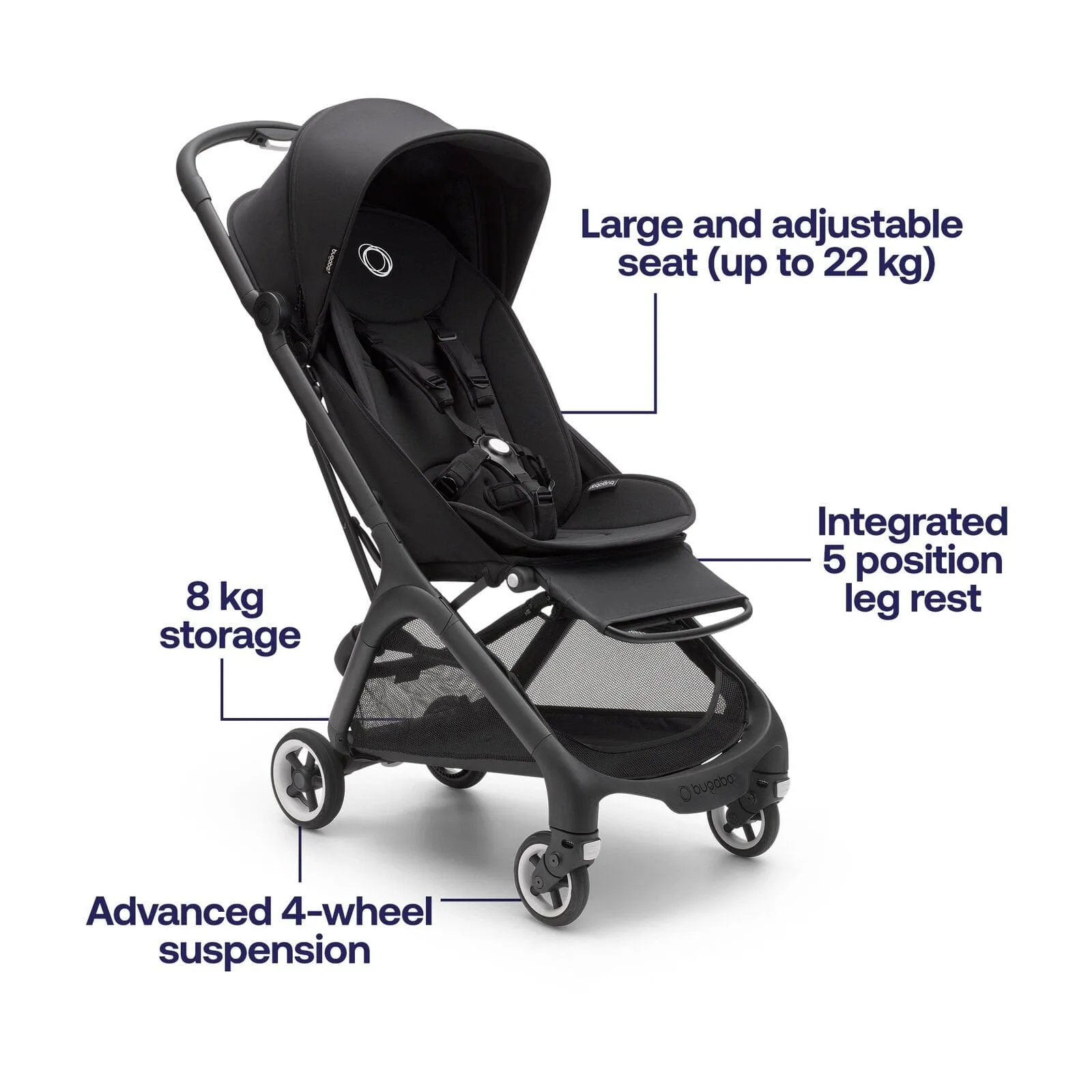 Bugaboo Butterfly Stroller with Travel Bag & Bumper Bar - Stormy Blue