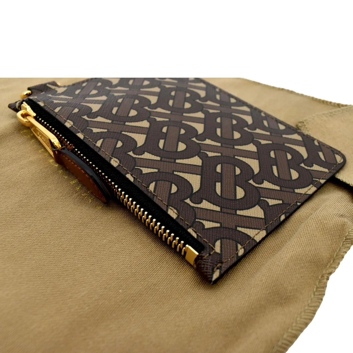 BURBERRY Monogram Coated Canvas Zip Coin Purse Bridle Brown