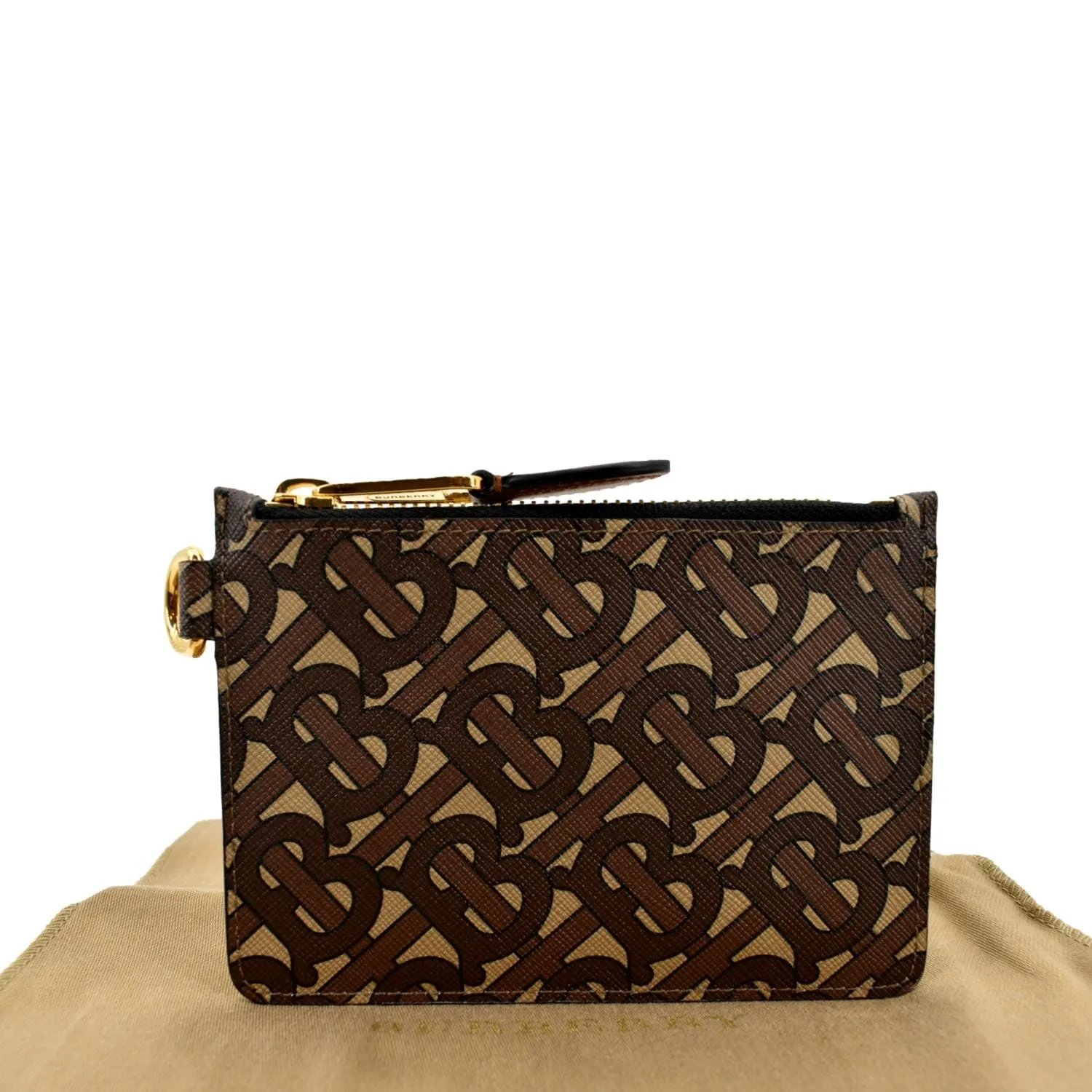 BURBERRY Monogram Coated Canvas Zip Coin Purse Bridle Brown