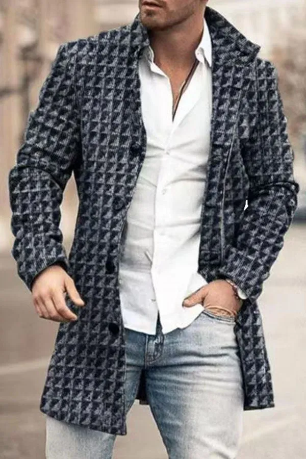 Button plaid men's coat