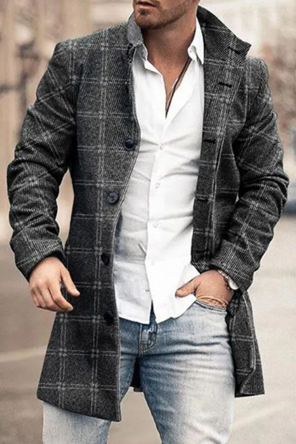 Button plaid men's coat