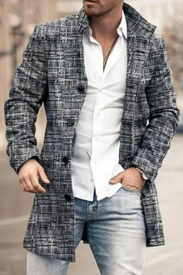 Button plaid men's coat