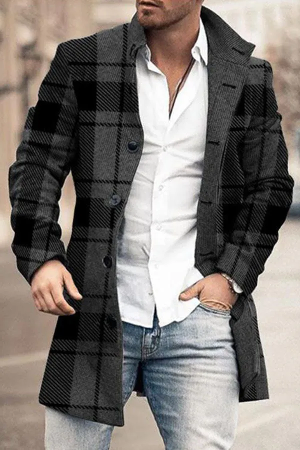 Button plaid men's coat