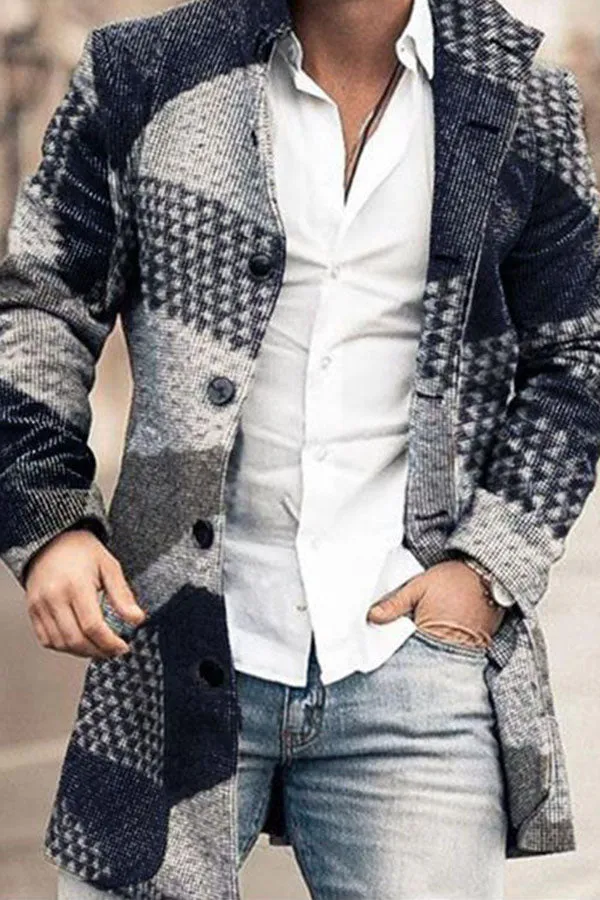 Button plaid men's coat