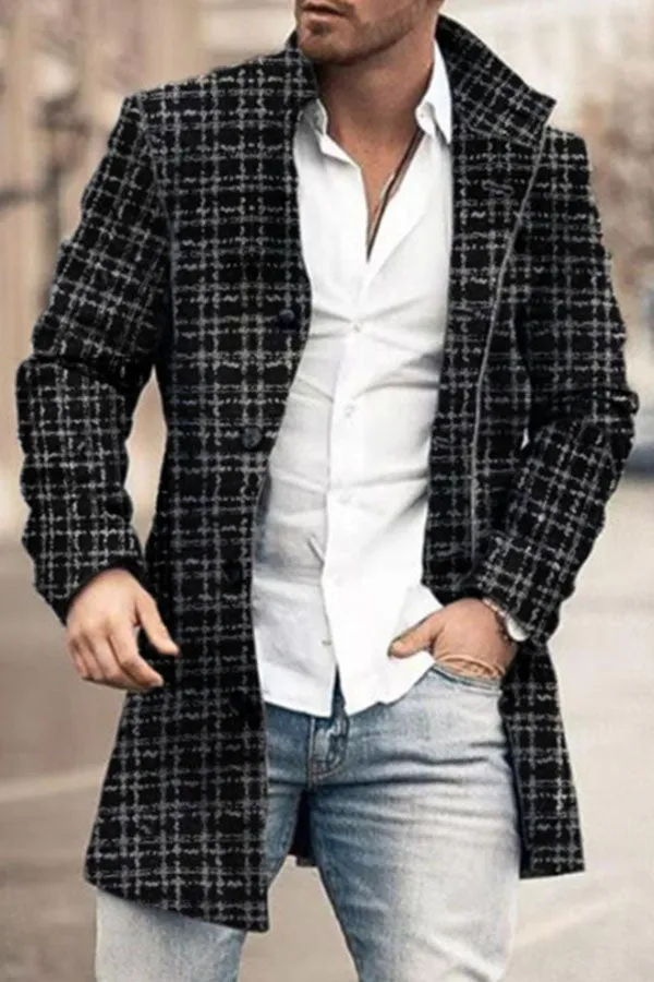 Button plaid men's coat
