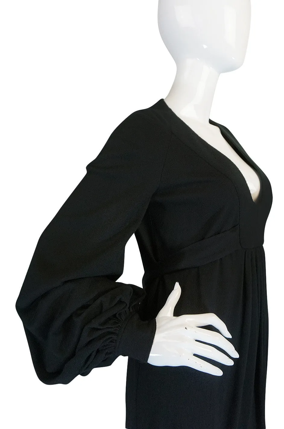 c1969 Iconic Ossie Clark "Graduation" Black Plunge Dress