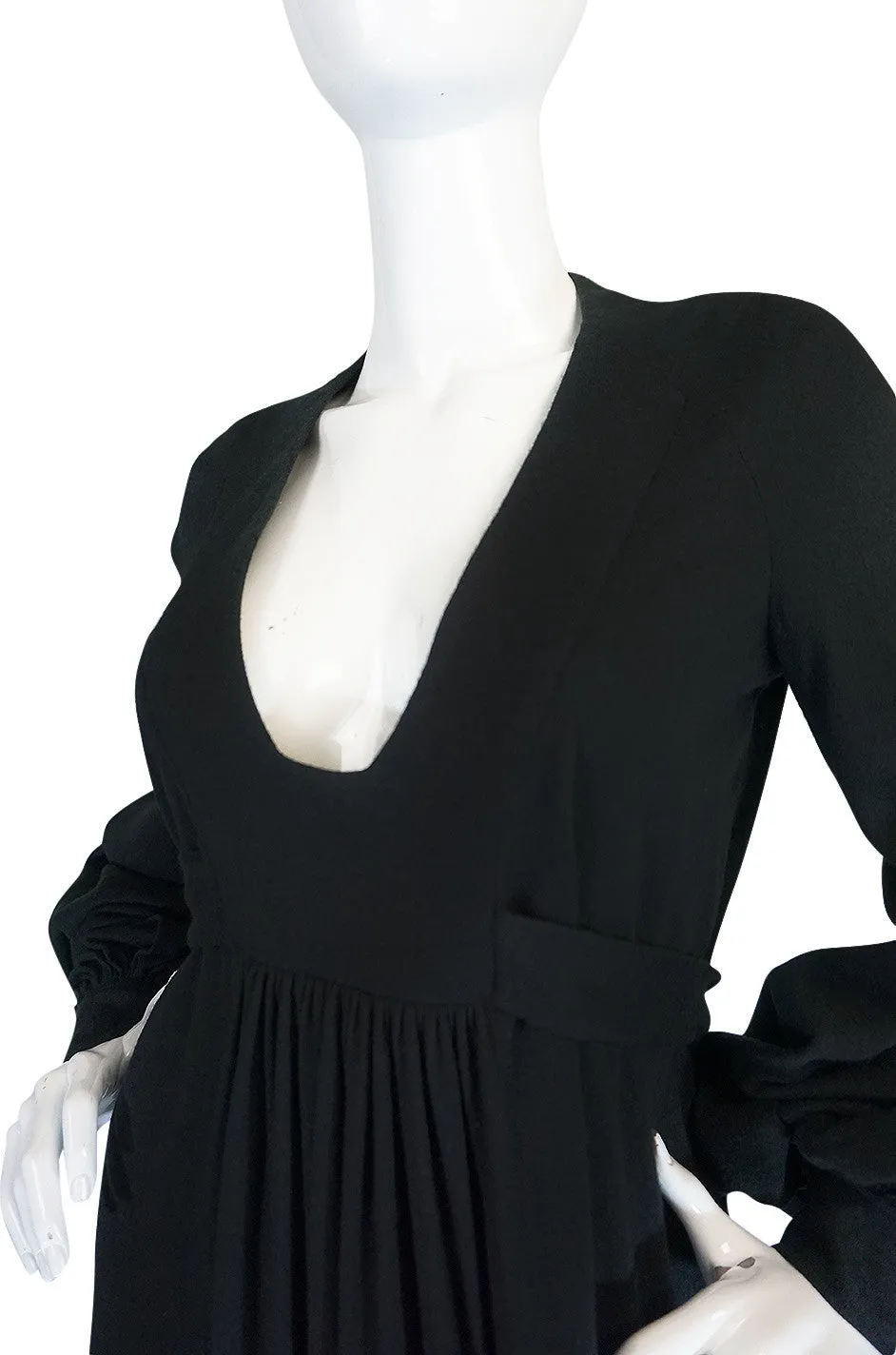 c1969 Iconic Ossie Clark "Graduation" Black Plunge Dress
