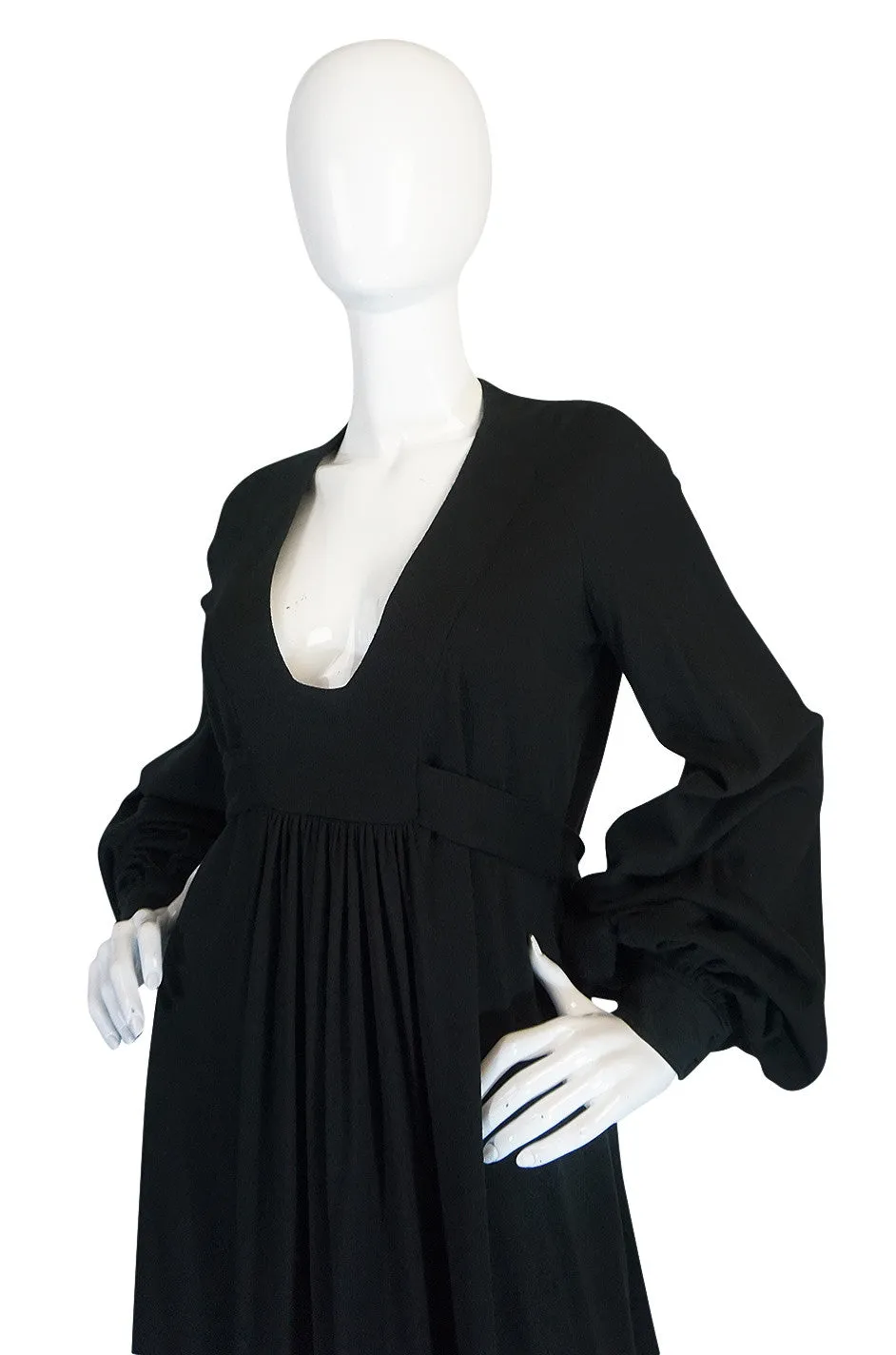 c1969 Iconic Ossie Clark "Graduation" Black Plunge Dress