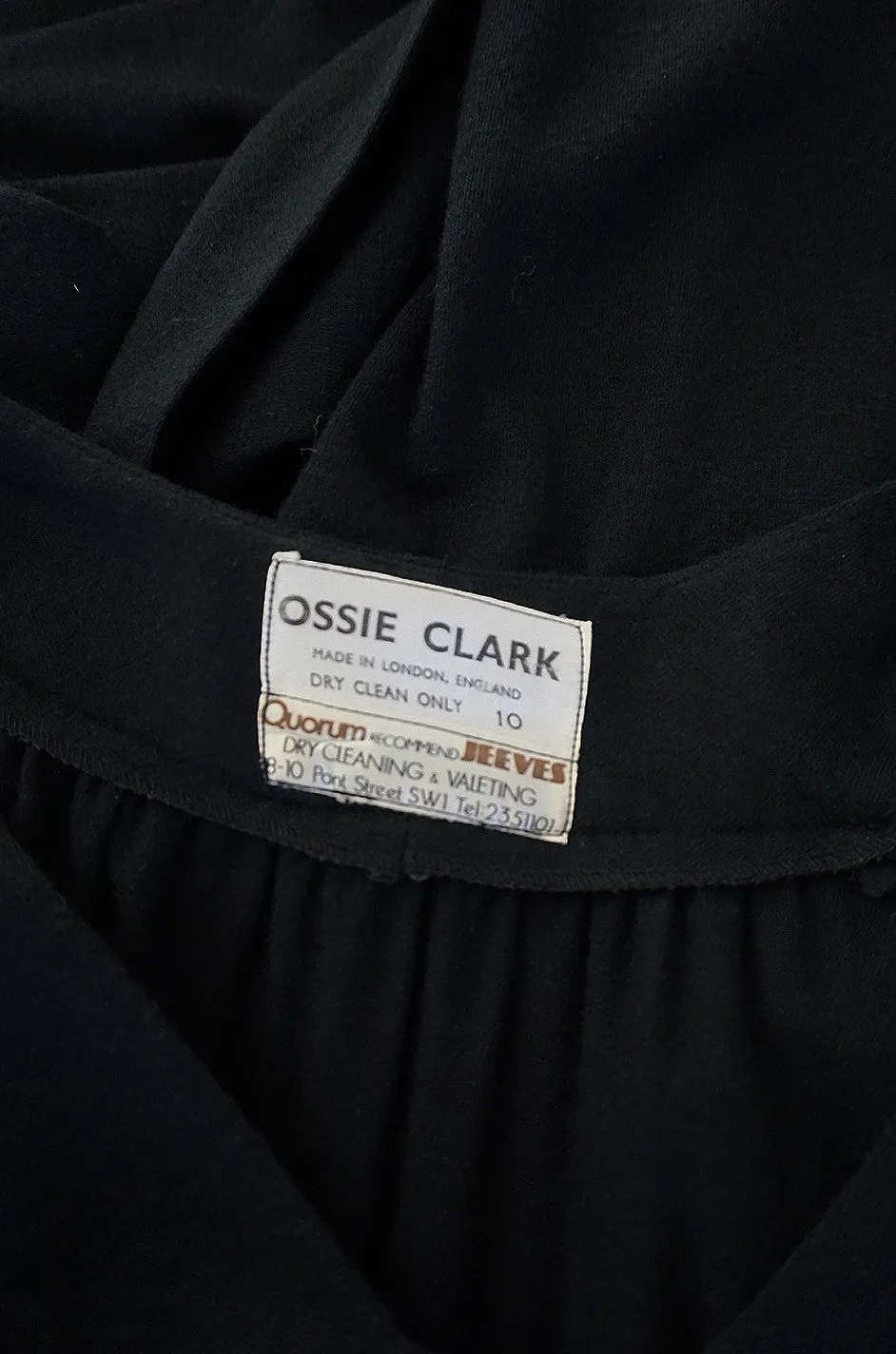 c1969 Iconic Ossie Clark "Graduation" Black Plunge Dress