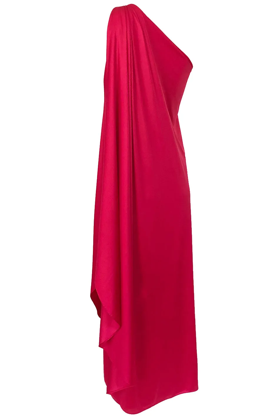 c.1978 Halston One Shoulder Draped Pink Nylon Jersey Full Length Maxi Dress
