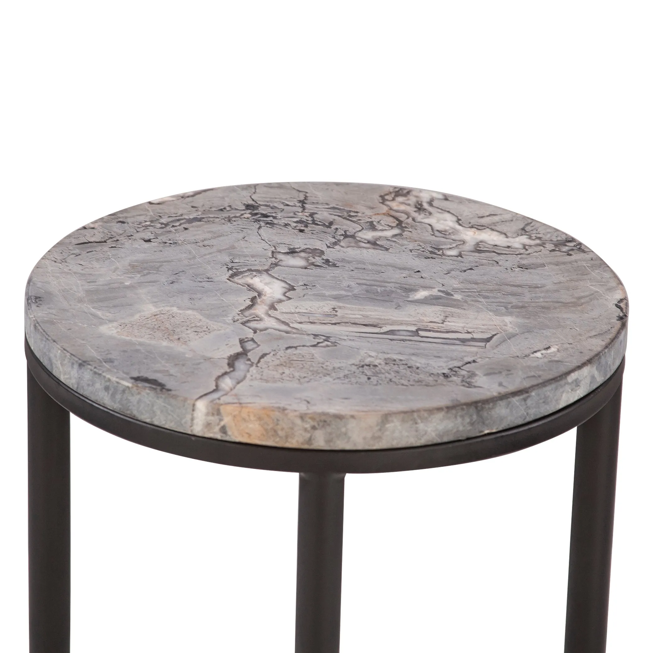 Calico 17" Side Table in Grey Septarian with Iron Base
