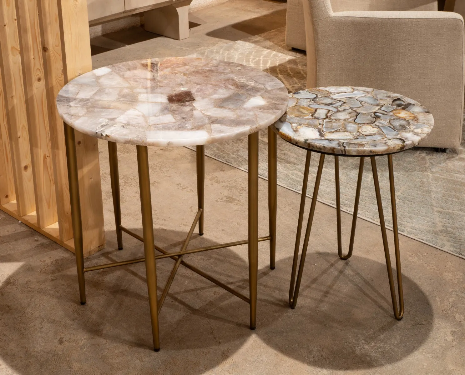 Calico 17" Side Table in Stone Agate with Iron Base
