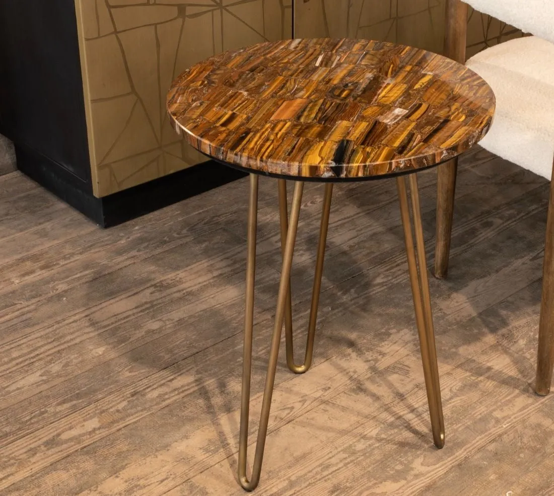 Calico 17" Side Table in Tiger Eye with Iron Base
