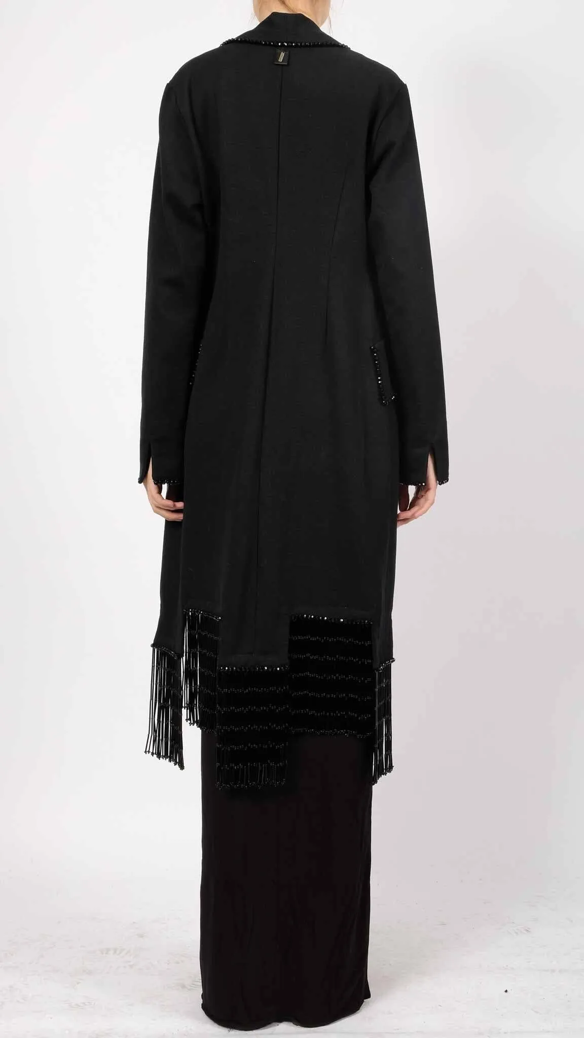 Canvas Blazer with Stones and Fringes