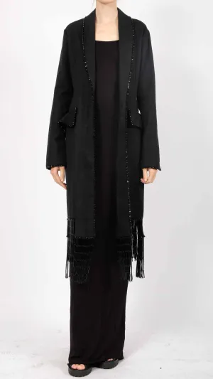 Canvas Blazer with Stones and Fringes