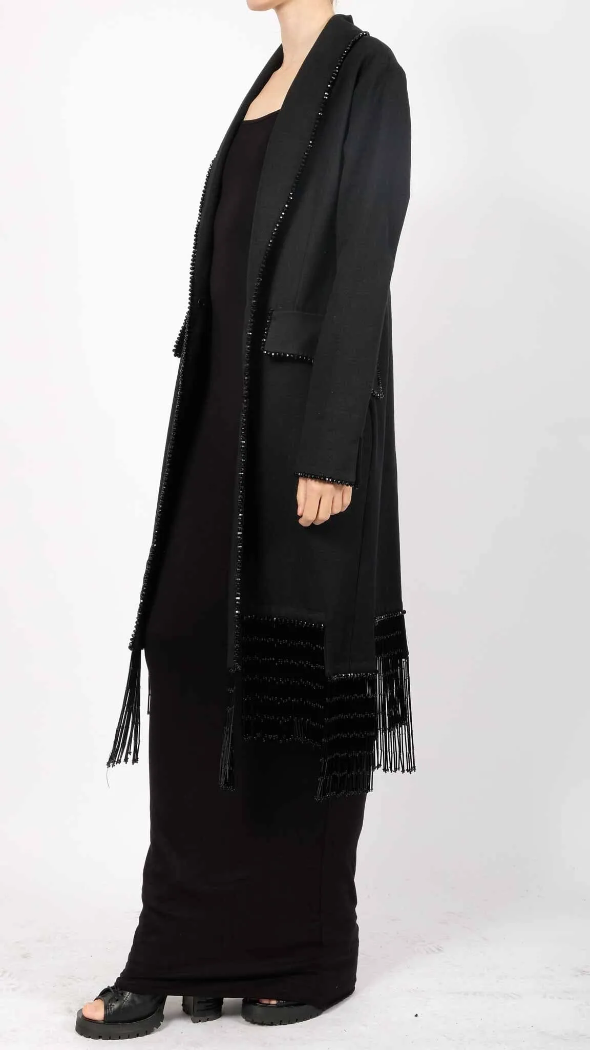 Canvas Blazer with Stones and Fringes