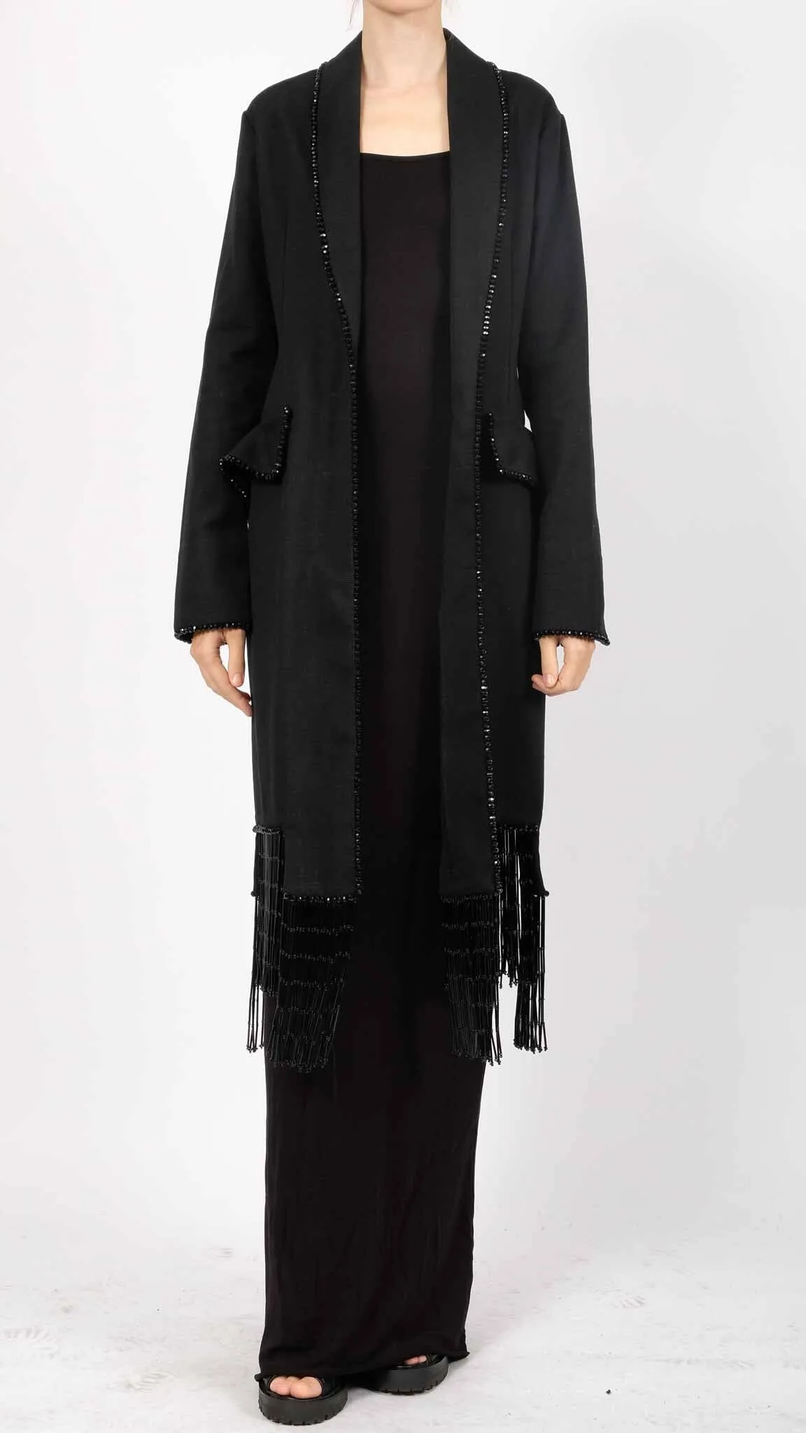 Canvas Blazer with Stones and Fringes