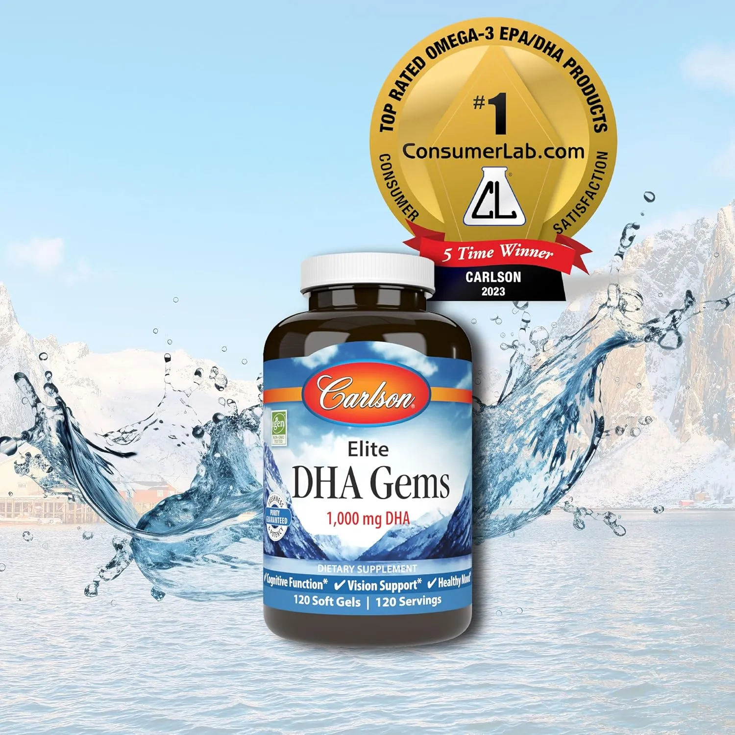 Carlson - Elite DHA Gems, 1000 mg DHA, Wild Caught, Sustainably Sourced, Brain Function & Healthy Vision, 120 Softgels