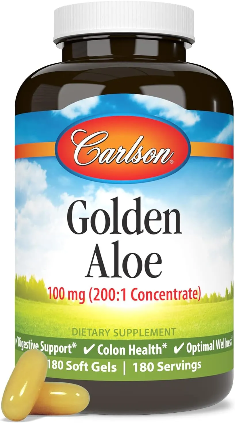 Carlson - Golden Aloe, 100 mg (200:1 Concentrate), Digestive Support & Colon Health, Optimal Wellness, 180 Softgels