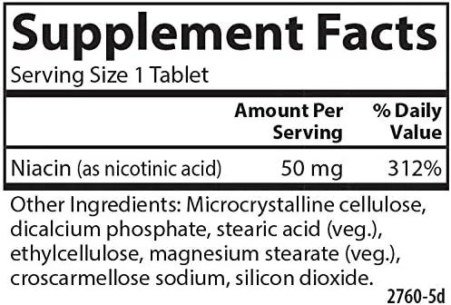 Carlson - Niacin, 50 mg, Supports Cholesterol Metabolism, Energy Production, Heart Health, Nerve Function, 100 Tablets