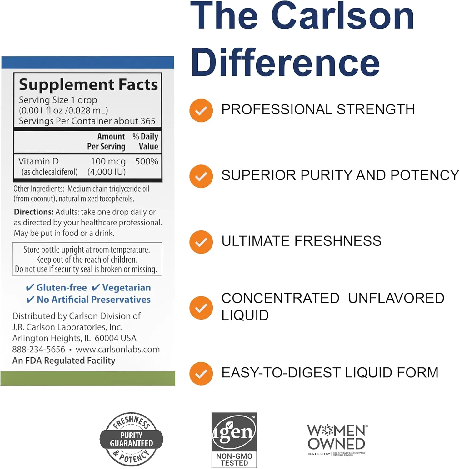 Carlson - Super Daily D3 4,000 IU (100 mcg) per Drop, Vitamin D Drop, Liquid Vitamin D3, 1-Year Supply, Unflavored, 365 Drops (10.3 mL)