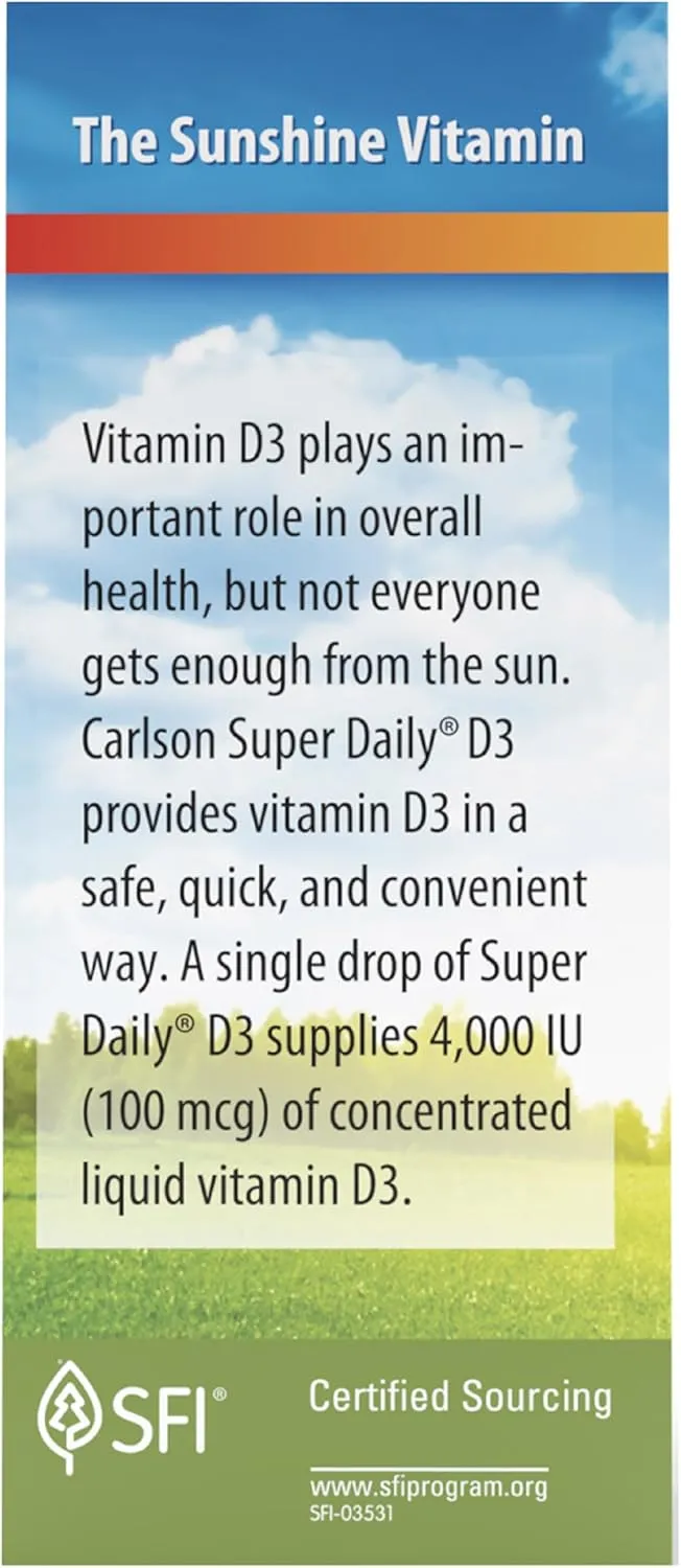 Carlson - Super Daily D3 4,000 IU (100 mcg) per Drop, Vitamin D Drop, Liquid Vitamin D3, 1-Year Supply, Unflavored, 365 Drops (10.3 mL)