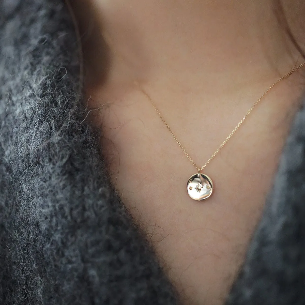 Celestial Coin Pendant Necklace (Solid Silver)