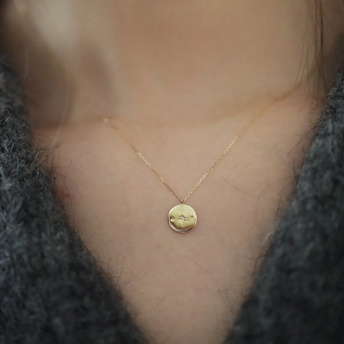 Celestial Coin Pendant Necklace (Solid Silver)