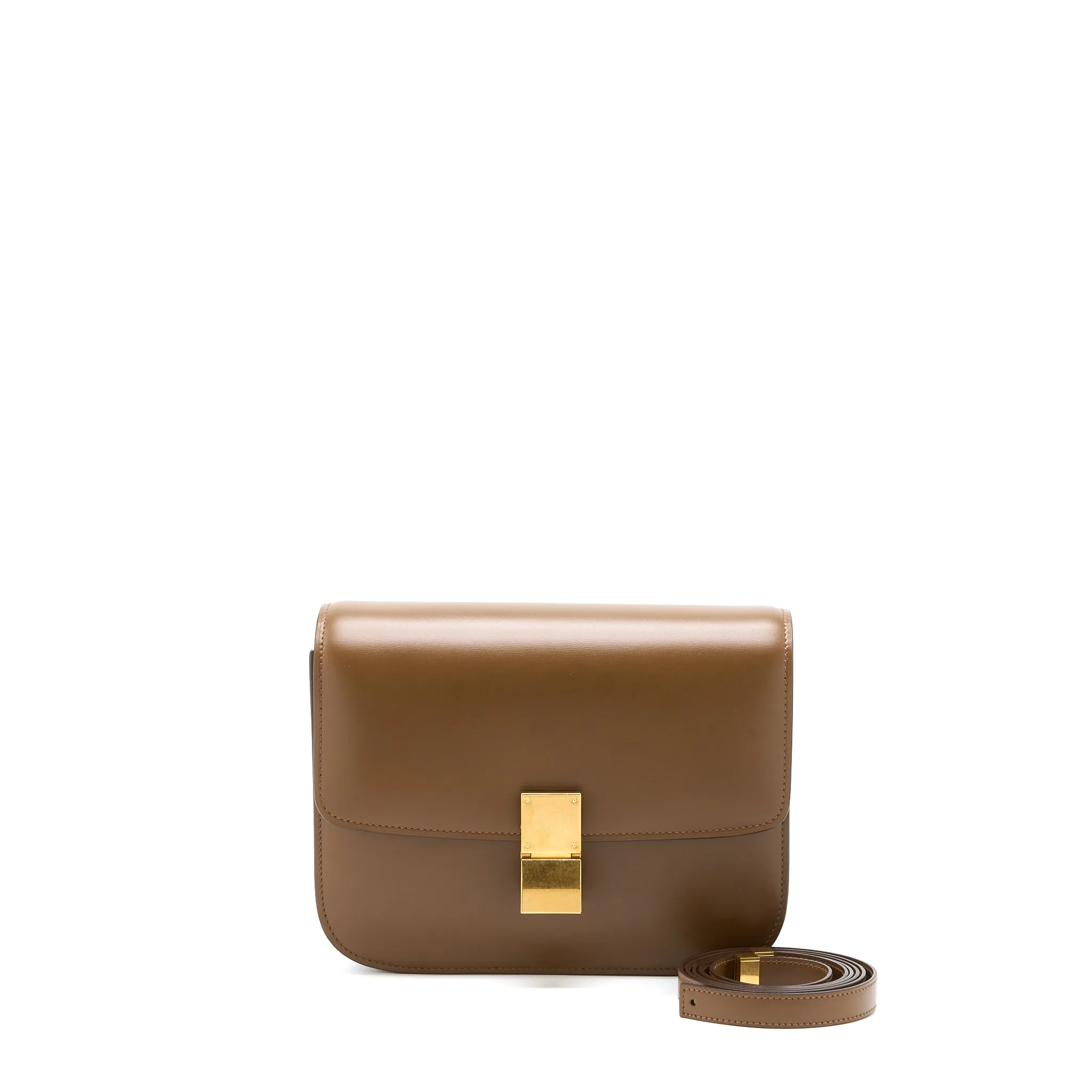 Celine Medium Classic Box Bag Calfskin Caramel Brushed GHW