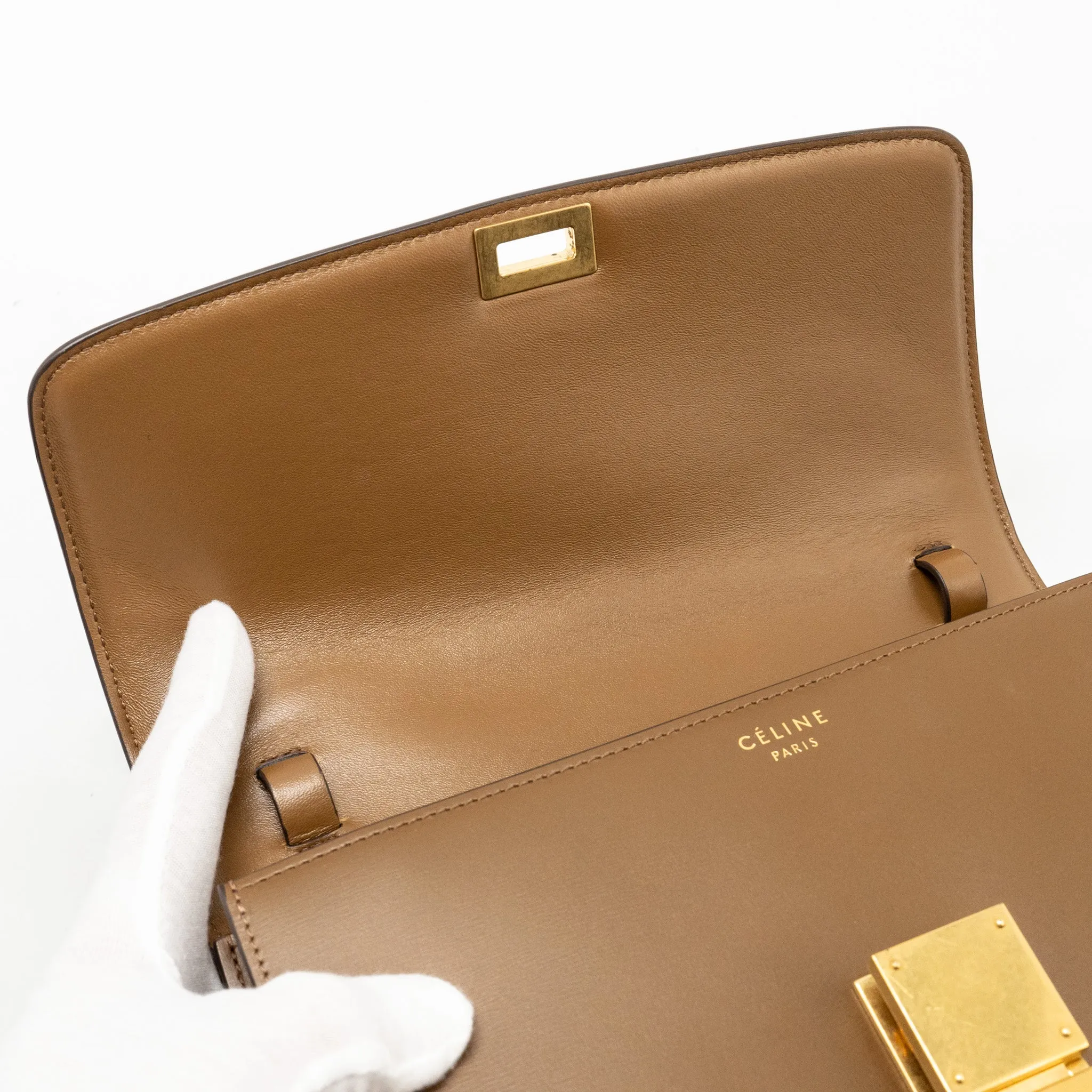 CELINE Medium Classic Box Bag Calfskin Caramel GHW