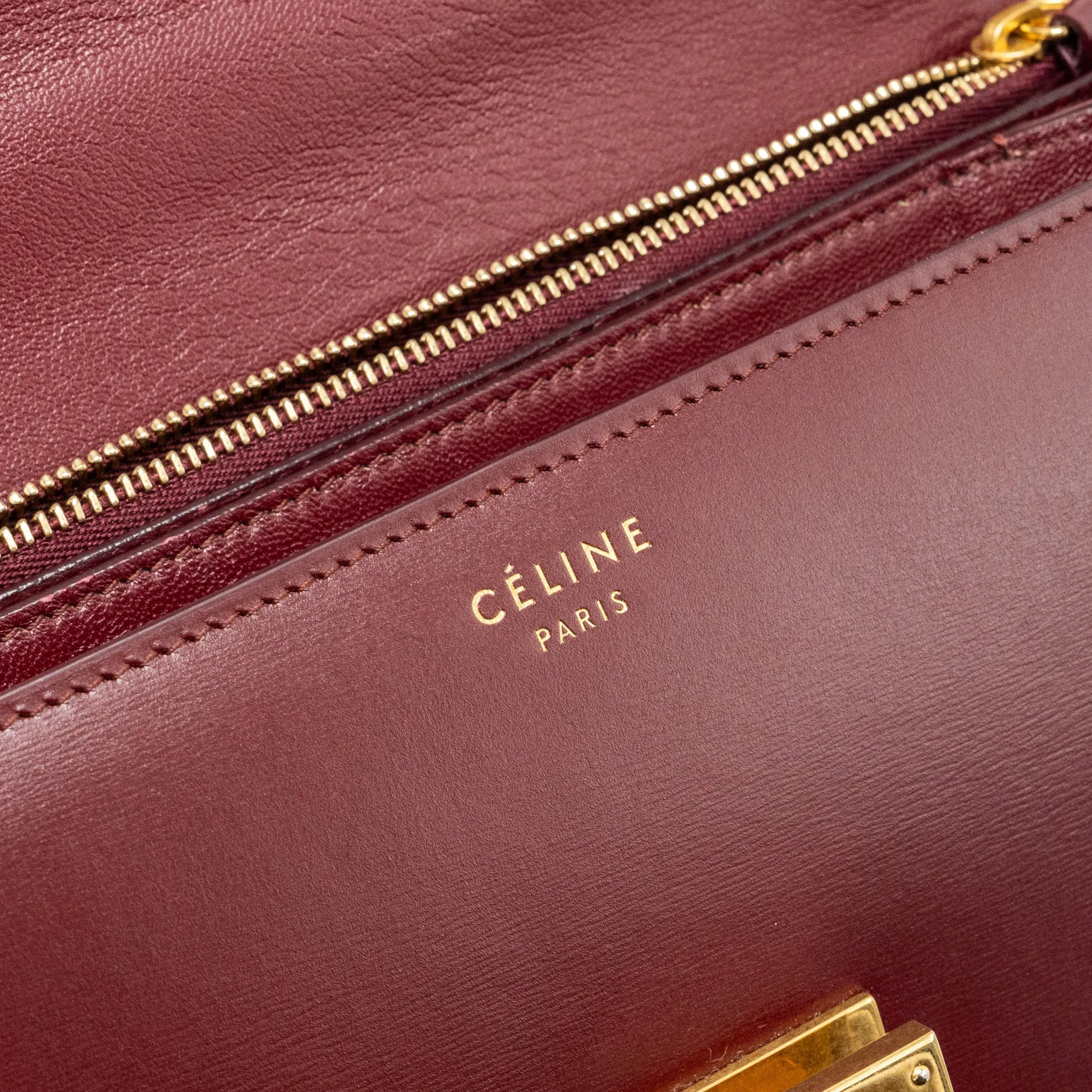 Celine Medium Classic Box Bag Calfskin Dark Red GHW