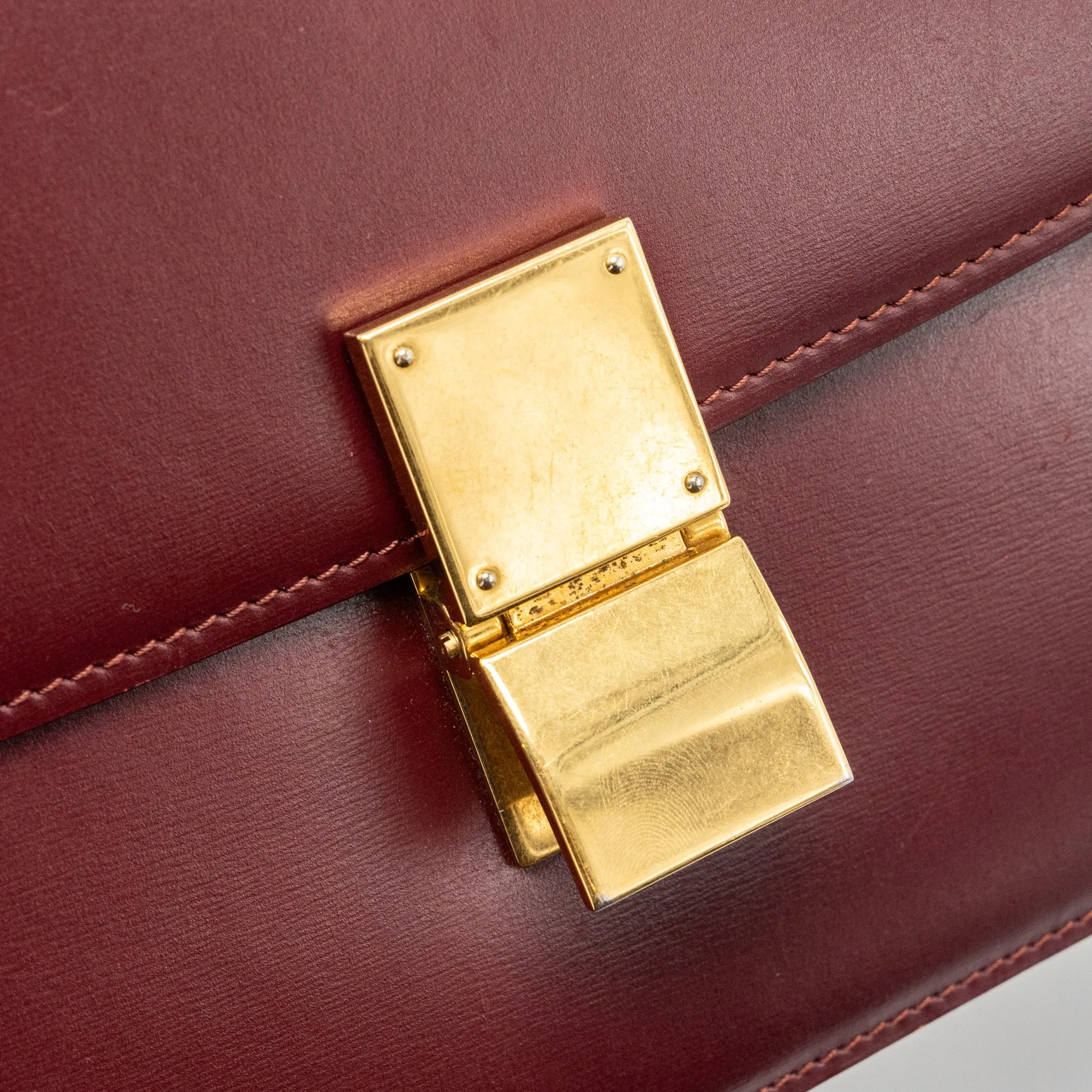 Celine Medium Classic Box Bag Calfskin Dark Red GHW