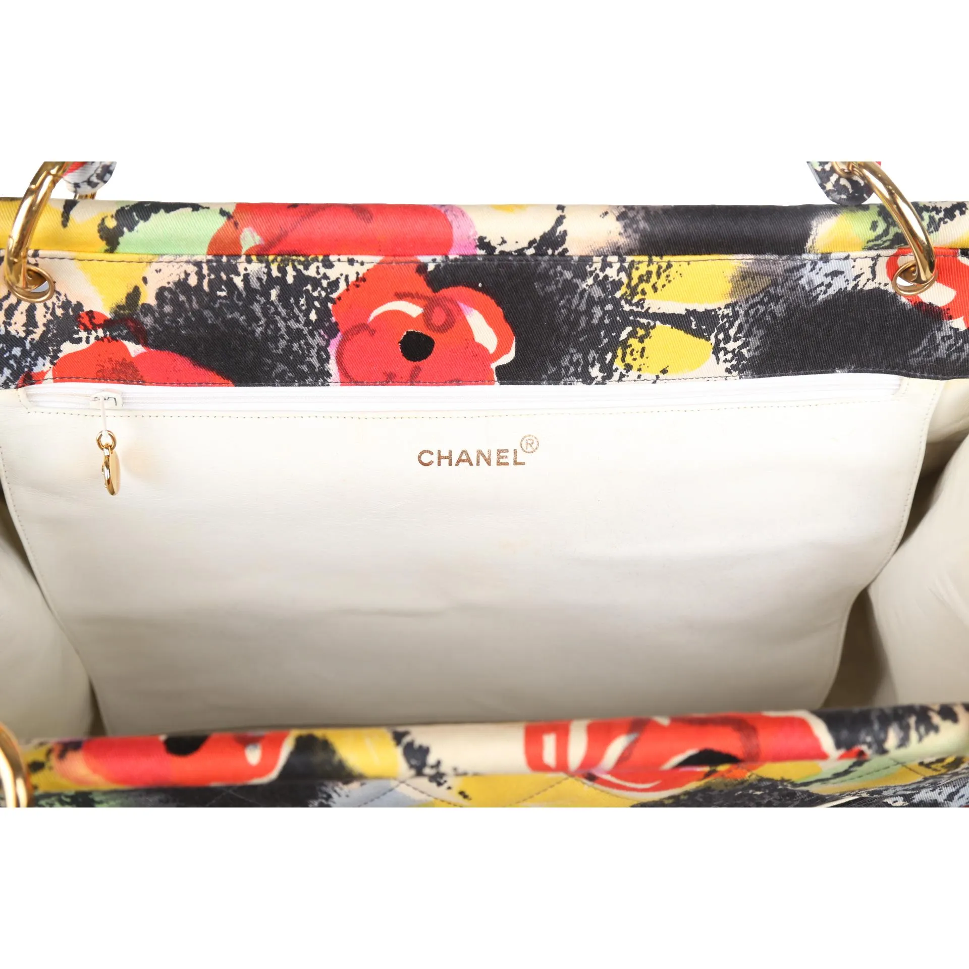 Chanel Black Floral Jumbo Logo Tote
