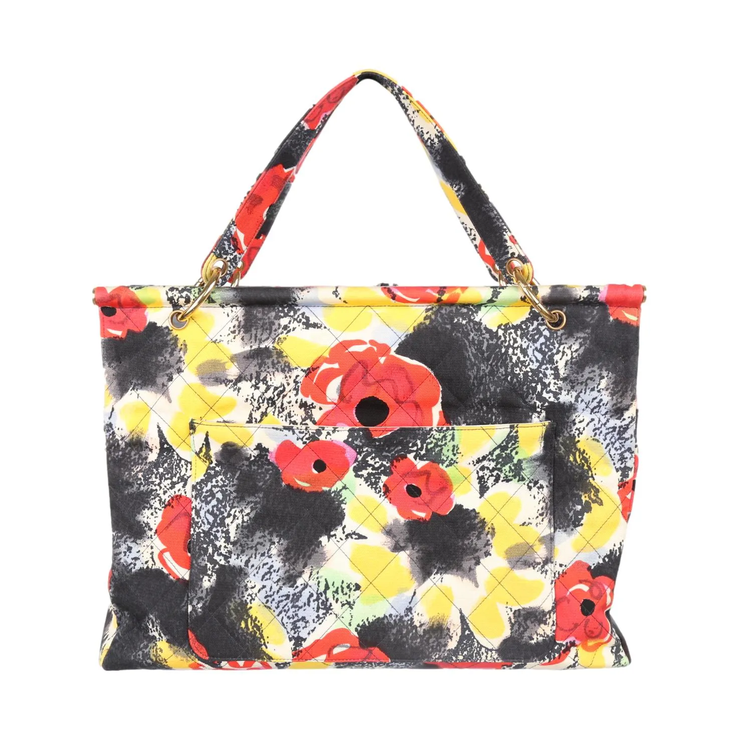 Chanel Black Floral Jumbo Logo Tote