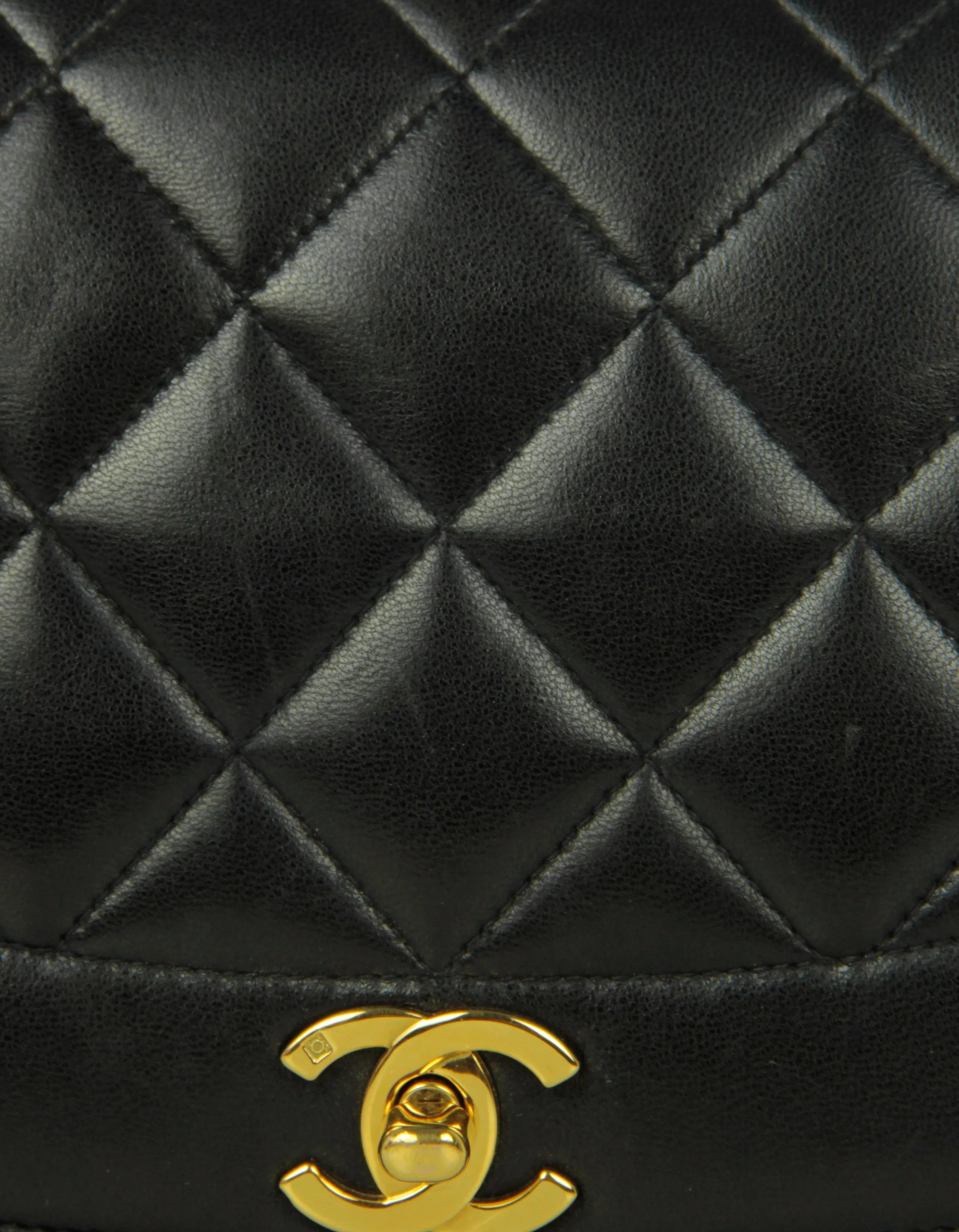 Chanel Black Lambskin Leather Quilted Medium Single Flap Diana Bag