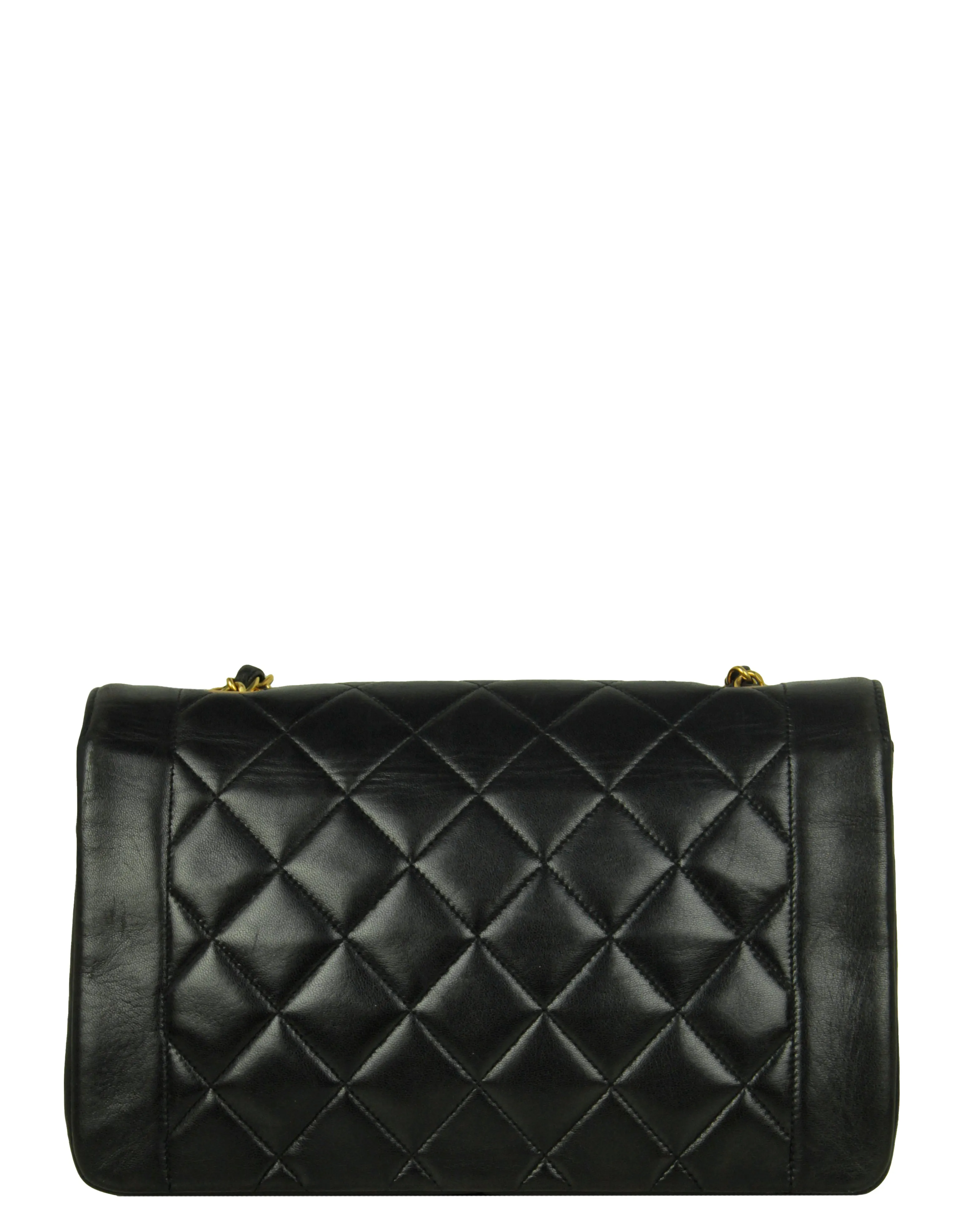 Chanel Black Lambskin Leather Quilted Medium Single Flap Diana Bag