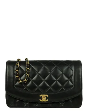 Chanel Black Lambskin Leather Quilted Medium Single Flap Diana Bag