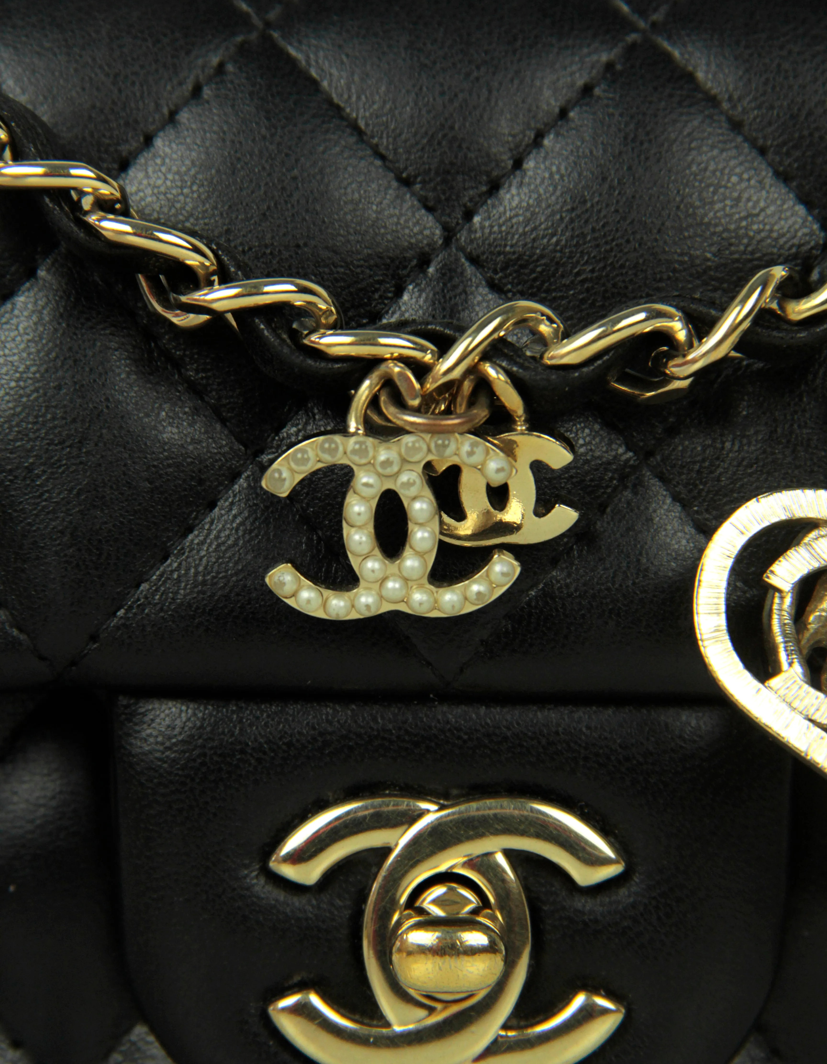 Chanel Black Lambskin Quilted Valentine Charms Mini Rectangular Flap Bag