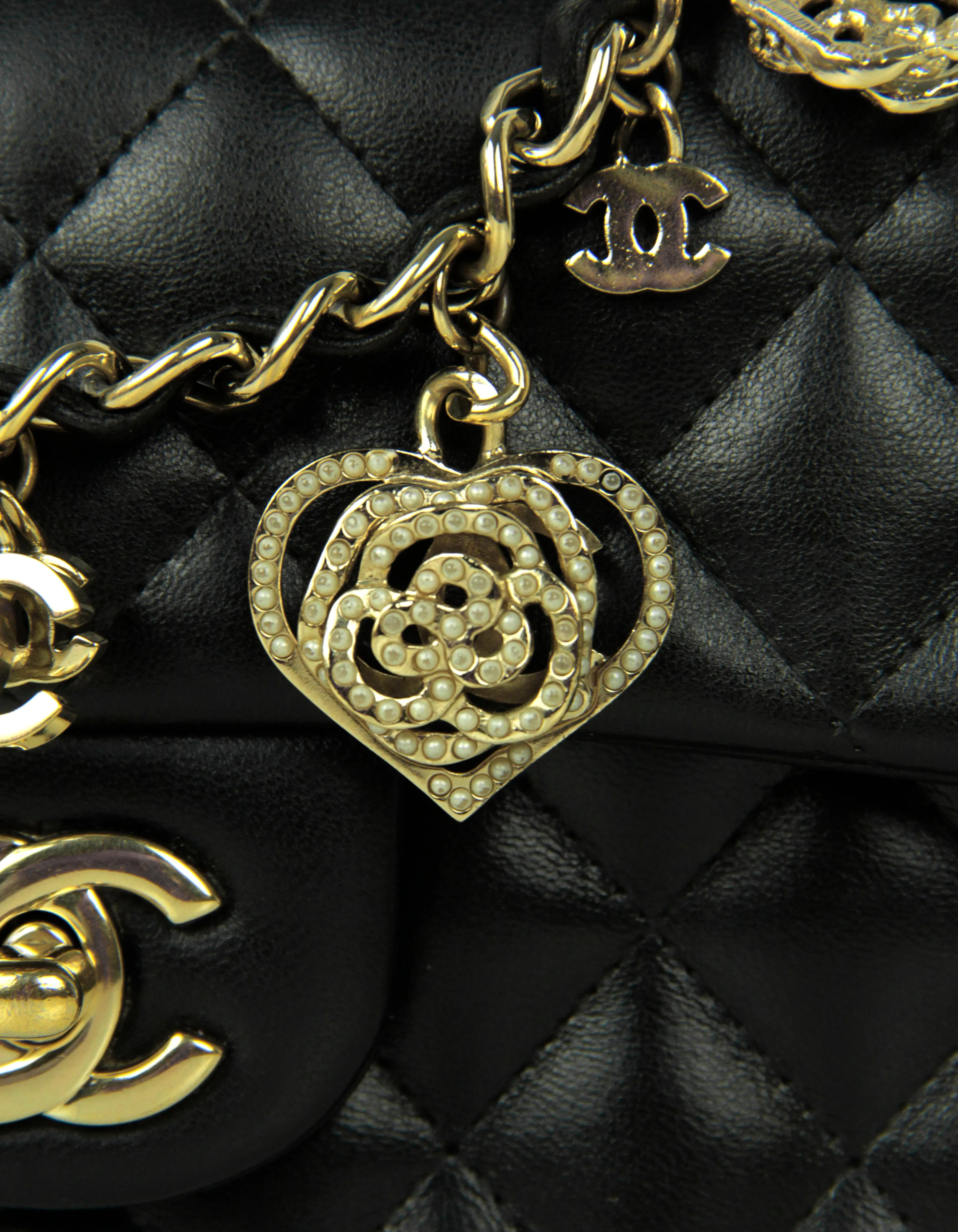 Chanel Black Lambskin Quilted Valentine Charms Mini Rectangular Flap Bag