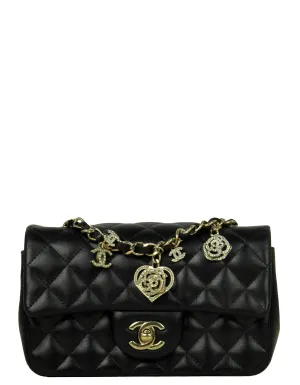 Chanel Black Lambskin Quilted Valentine Charms Mini Rectangular Flap Bag