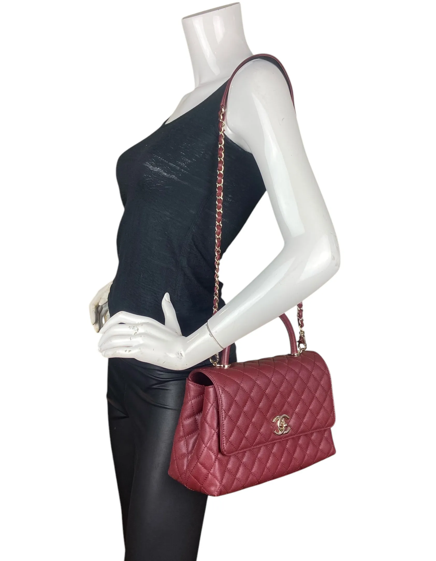 Chanel Burgundy Caviar Small Coco Handle Flap Bag