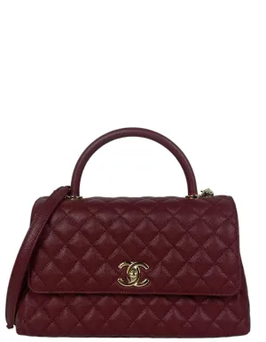 Chanel Burgundy Caviar Small Coco Handle Flap Bag
