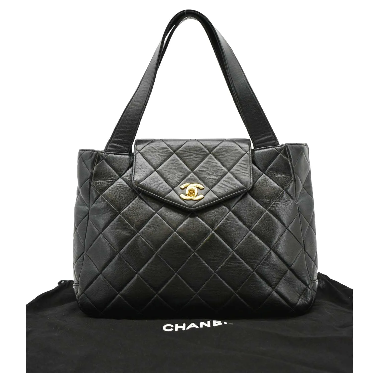 CHANEL Classic Flap Vintage Quilted Leather Tote Bag Black