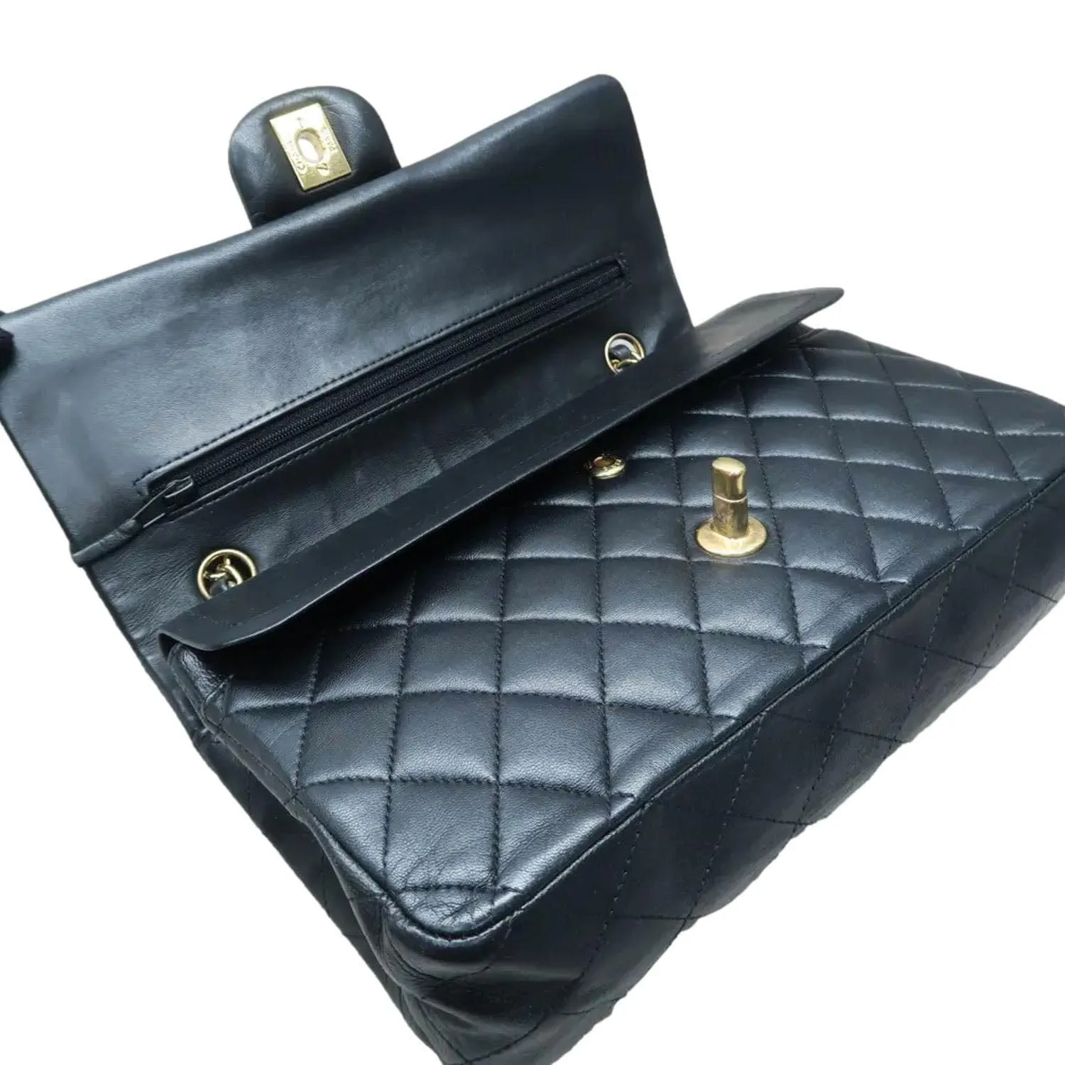CHANEL Classic Medium Double Flap Quilted Leather Shoulder Bag Black