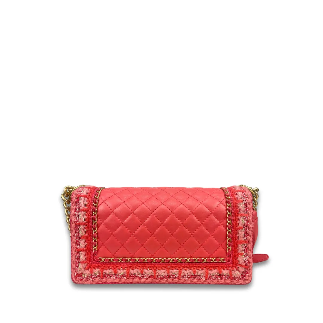 Chanel Coral Braided Tweed Medium Boy Bag