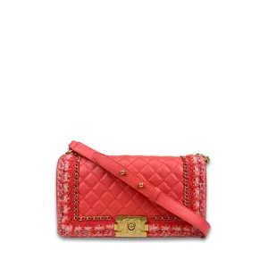 Chanel Coral Braided Tweed Medium Boy Bag
