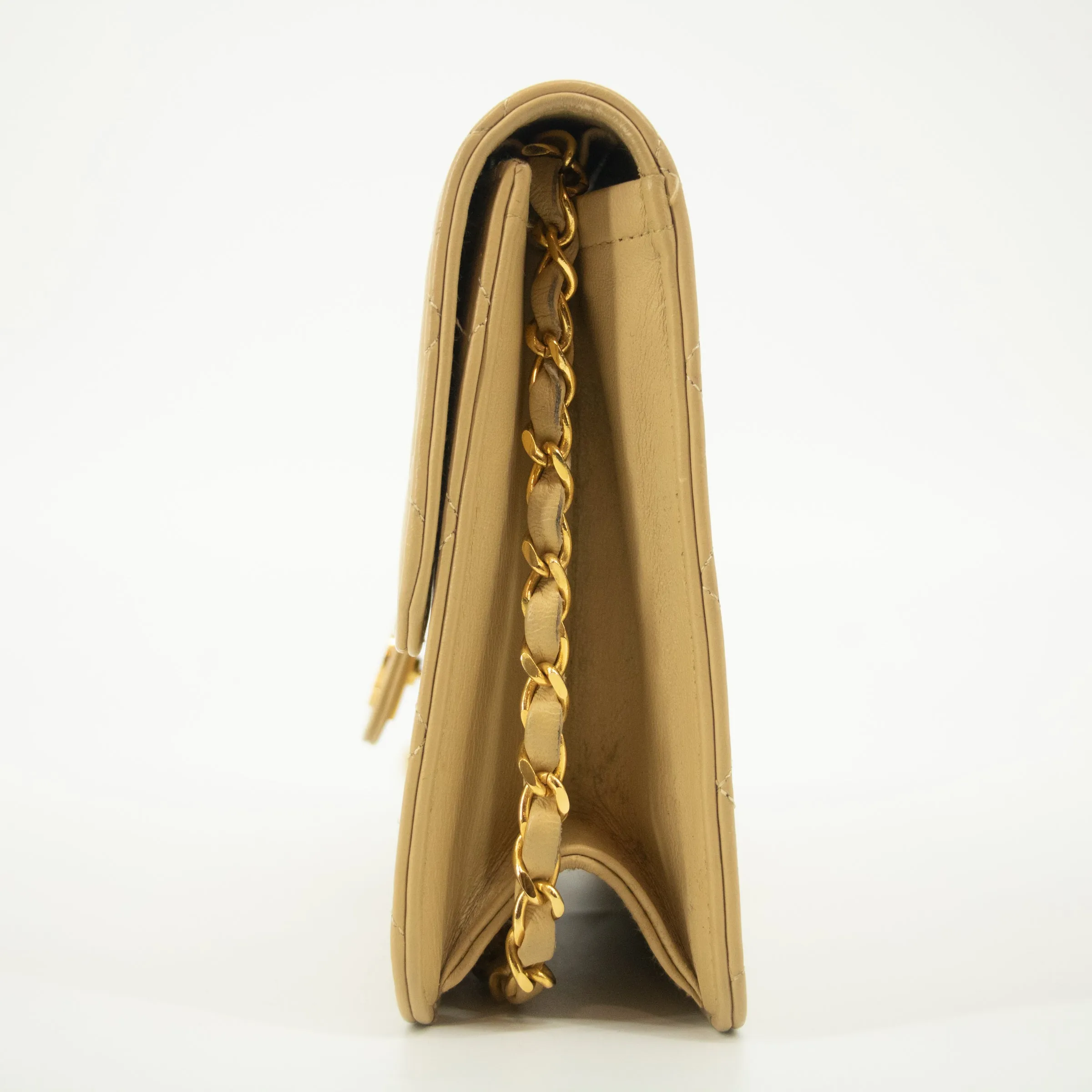Chanel Lamb Skin Beige Single Flap Gold Hardware Shoulder Bag-#2545