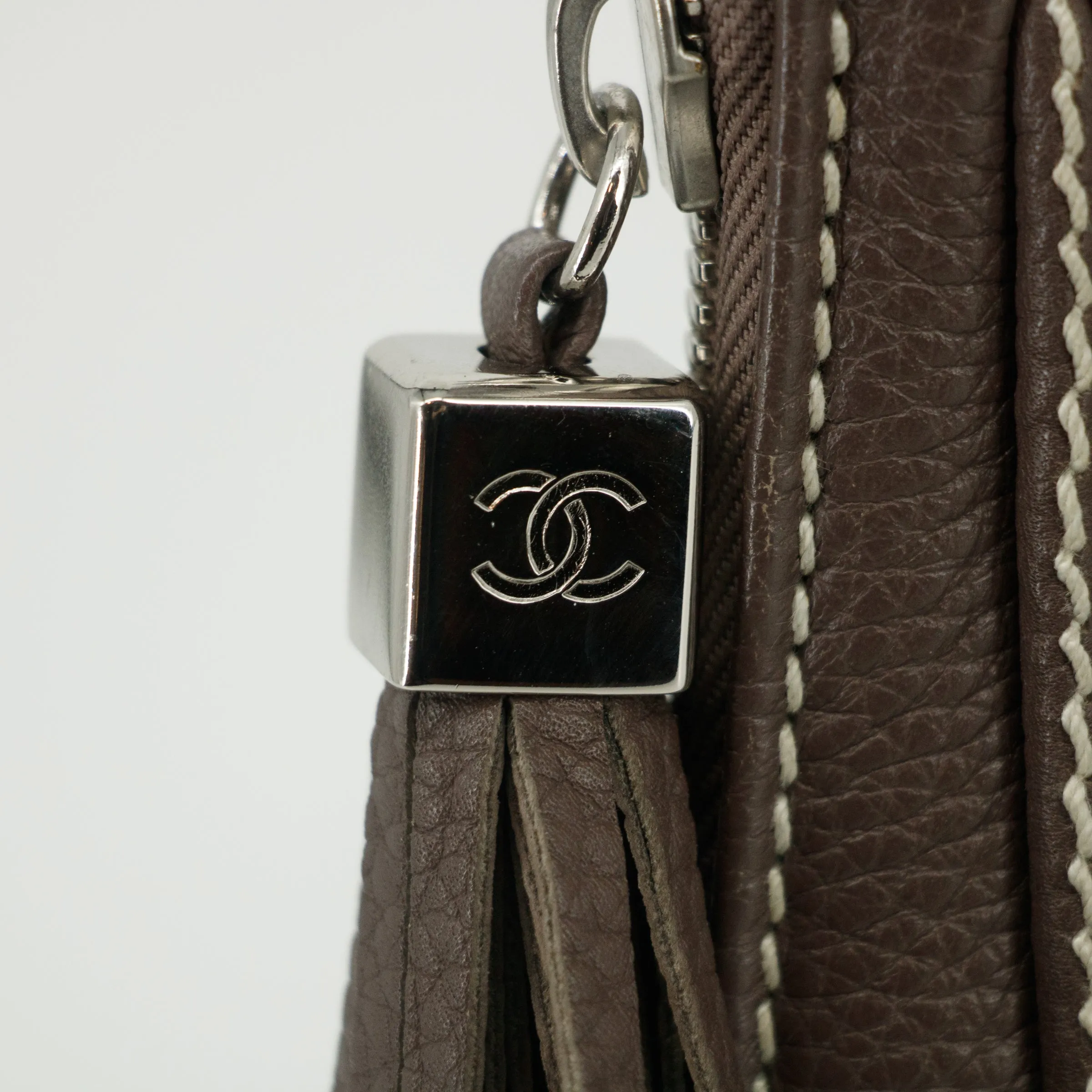 Chanel LAX Grained Leather Tassel Handle Bag Grey 8 Series #2820