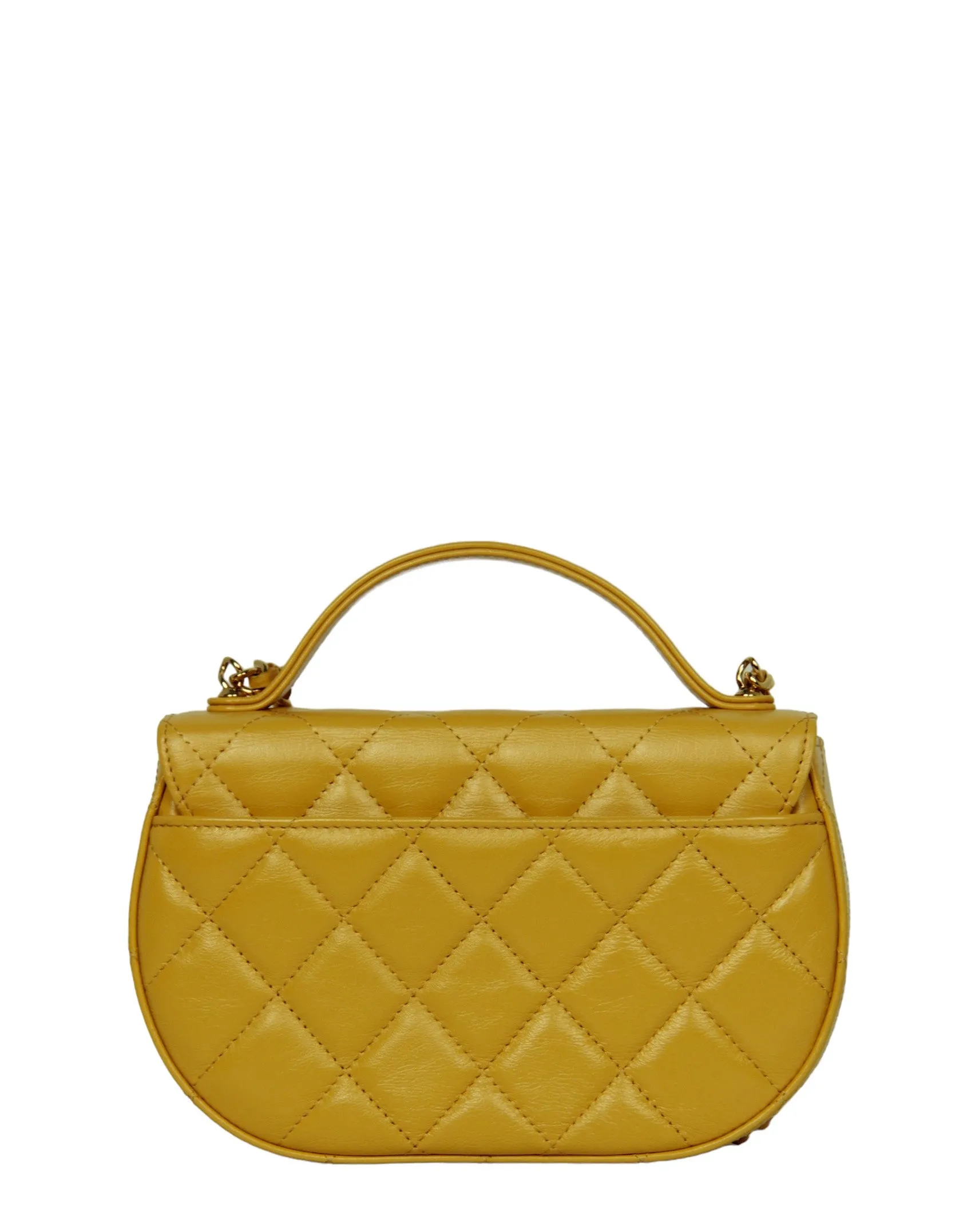 Chanel Mustard Yellow Lambskin Quilted Handle Crossbody Bag